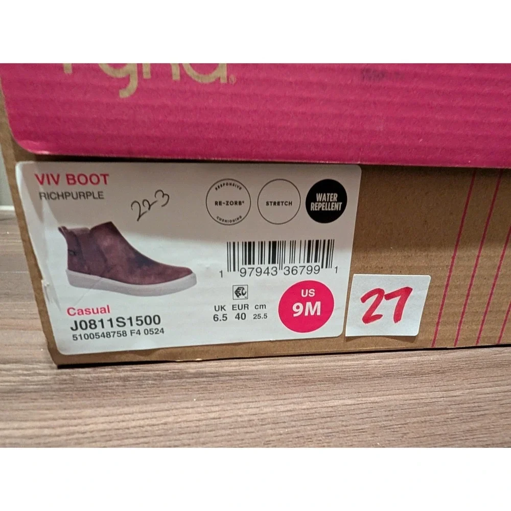 Ryka Women Shoes 9M Viv Boot Water Resistant‎ Sneak Rich Purple Faux Leather